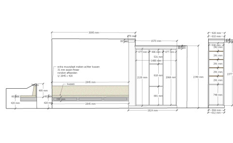 Werktekening inbouw meubel nieuwbouw